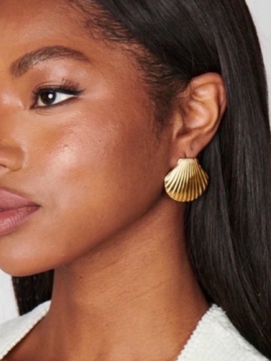 Anthropologie Jewelry - New! Classic Statement Gold Shell Earrings (1003) NWOT